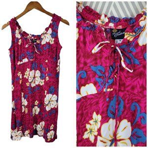 Vintage Y2K Hawaiian Slip Dress size Medium Floral Tropical Pink Beach Lace Up